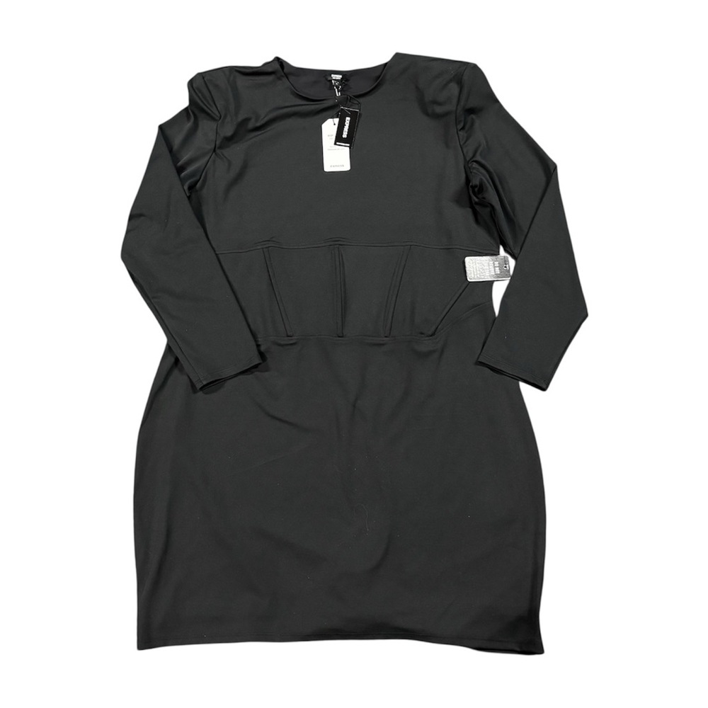 Express Body Contour Black Long Sleeve Dress XL Shoulder Pads Corset Waist NWT